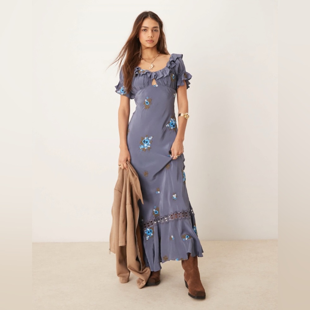 Free People Bali Santa Cruz Embroidered Maxi Dress in Indigo